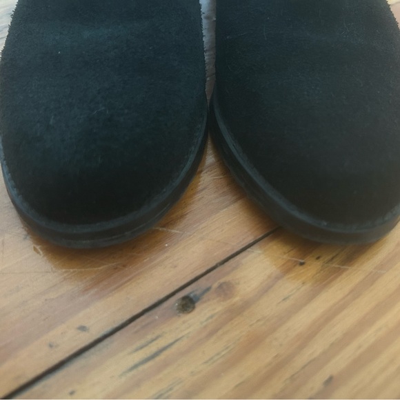 Stuart Weitzman Suede Black Bootie with Black Gunmetal Buckle, Block Heel, 5. - Picture 11 of 14